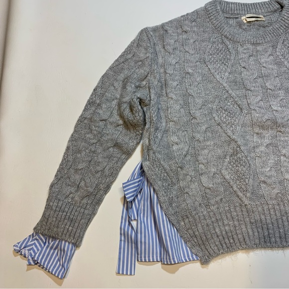 Anthropologie Women's XS Sweater Oversize Cable Knit Mixed Media Layer Gray Blue - Picture 2 of 9